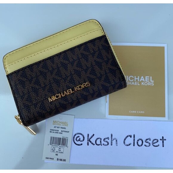 Michael Kors wallet zip around card case jet set travel MK signature Buttercup - Picture 2 of 5